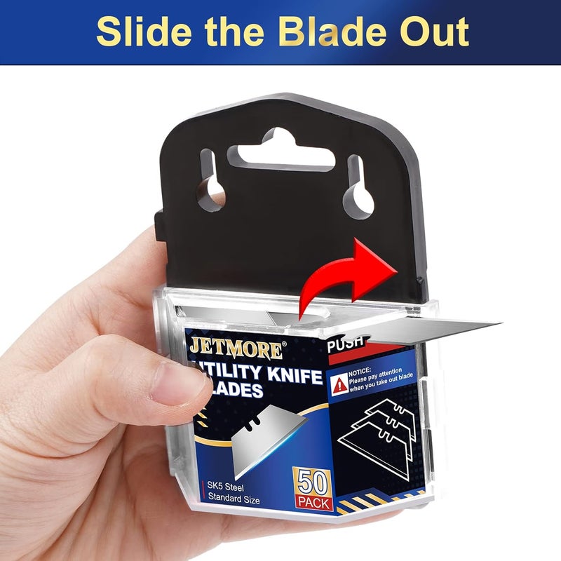 Jetmore Utility Knife Blades, 50 Pack Box Cutter Blades, SK5 High Carbon Steel Utility Blade, Standard Size Blade for Box Cutter, Razor Knife Blades for Cutting - Image 4